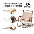 Cadeira Dobrável de Camping Estilo Kermit Madeira e Aço Portátil para Praia Pesca Piquenique - Image 2