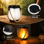 Lanterna Decorativa Solar  LED 2 Modos Luz Quente e Fogo Realista Recarregável - Image 4