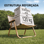 Cadeira Dobrável de Camping Estilo Kermit Madeira e Aço Portátil para Praia Pesca Piquenique - Image 4