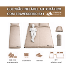 Colchao Inflavel Automatico Casal 192x133cm PVC com Travesseiro Bege para Camping Viagem - Image 4
